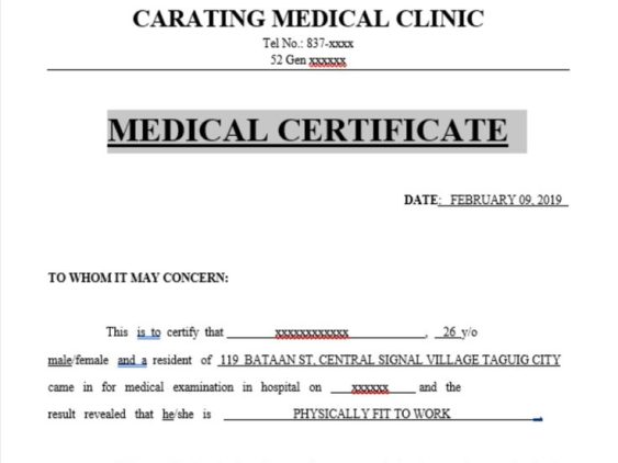 Novelty Medical Certificate